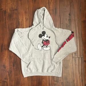 Disney Mickey Mouse Hoodie Womens M Gray Merchandise Graphic Cartoon Spellout